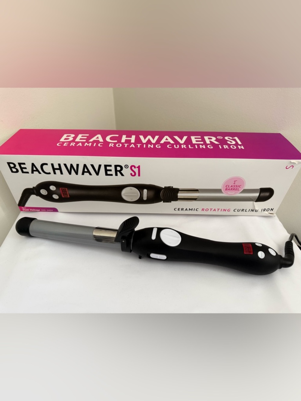BEACHWAVER S1 Spin N Curl Ceramic Rotating Curling Iron - Black & Silver